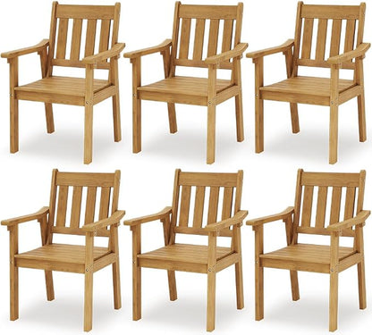 YEFU Patio Dining Chairs Set of 6: All Weather Outdoor Dining Chairs with Wide Curved Seat and Backrest - Outdoor Furniture Plastic for Outside Backyard/Garden/Porch/Deck 350lbs Capacity Teak