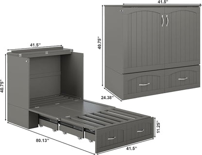 AFI, Southampton Murphy Bed Chest Twin XL with 6" Mattress, Storage Drawer & Built-in USB Charger, Grey