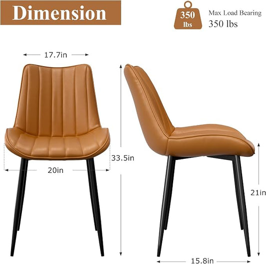 VECELO Dining Chairs Set of 6, Vegan Leather Fabric & Metal Frame, Mordern Style for Kitchen, Living Room,Offcie，Brown