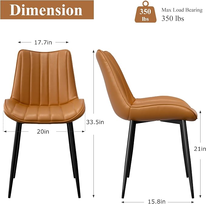 VECELO Dining Chairs Set of 4, Vegan Leather Fabric & Metal Frame, Mordern Style for Kitchen, Living Room,Offcie，Brown