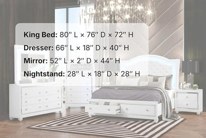 First of a Kind Shiney Contemporary 4 Piece King Bedroom Set High Gloss White Finish with Upholstered Headboard, Sleek Modern Bedroom Furniture Set for Coordinated Interiors