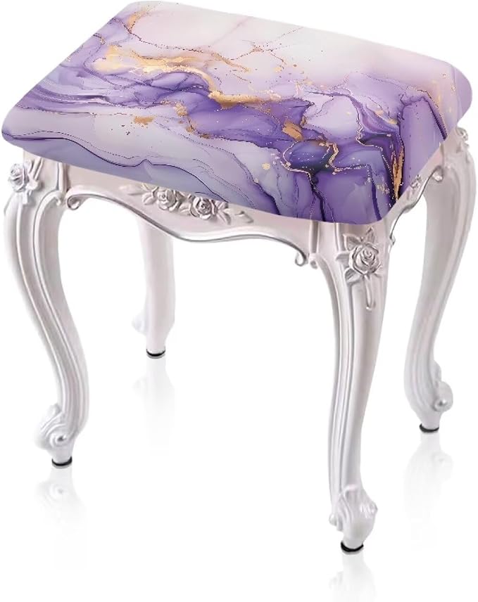 Vanity Stool Covers Bar Stool Covers Set of 2 Light Purple Marble Print Bar Stool Saddle Seat Covers Rectangle Bench Seat Protector Barstool Covers with Elastic Bands for 14-20 inch Stool