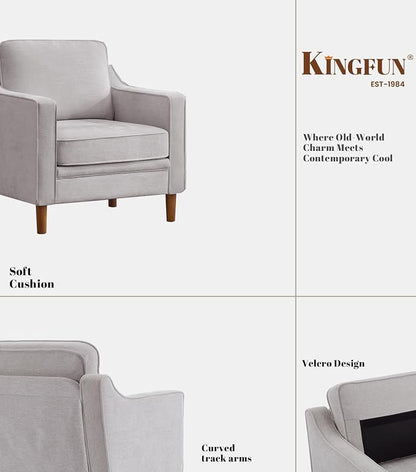 Kingfun Accent Chair Set of 2, Living Room Chairs, Mid Century Reading Armchair, Chenille with Solid Wood Foot, Upholstered Modern Decor for Bedroom, Apartment