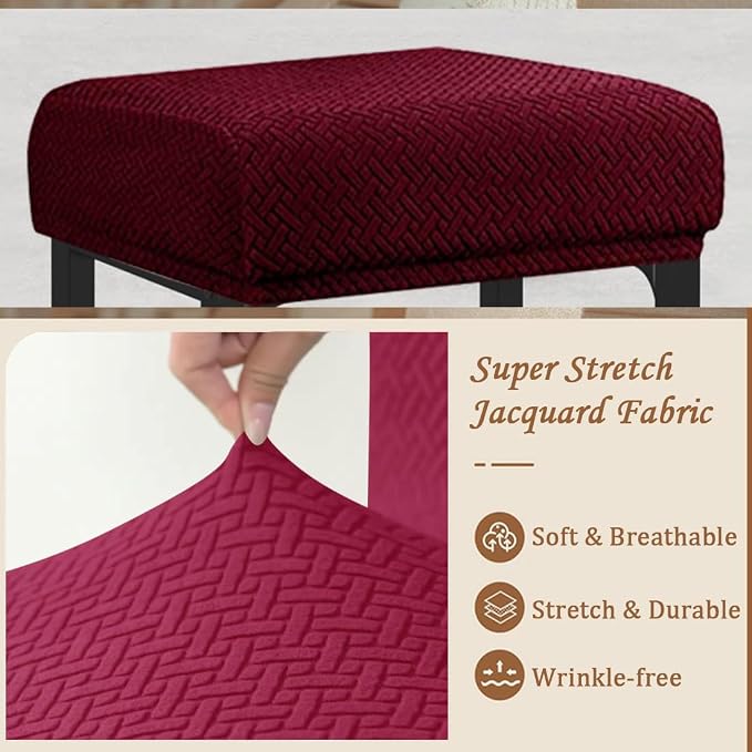 Levoberg Bar Stool Cover Rectangle Stretch Counter Height Barstool Slipcovers Rectangular Vanity Stool Cover Kitchen Counter Saddle Seat Cover for Wooden Metal Bench Set of 4 Wine red