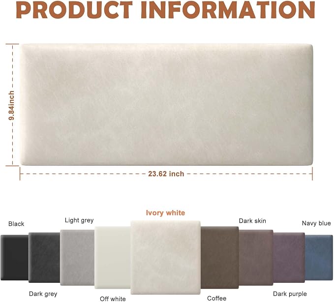 IFNOW Wall Mounted Headboard, Peel and Stick Panels, Lvory White, Queen | Upholstered 3D Soundproof Acoustic Panels Reusable and Removable Padded Leather Bed Headboard, 9 Panels 9.84" x 23.62"
