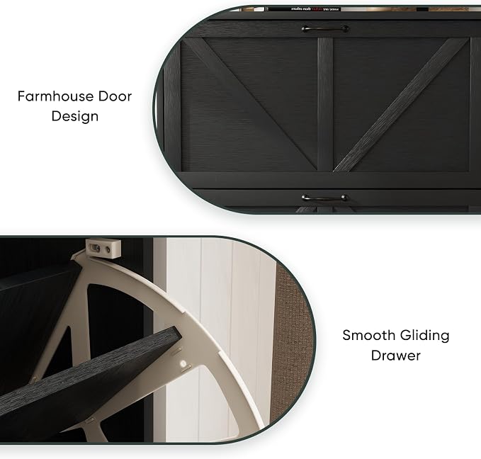 Smart FENDEE Shoe Cabinet, Shoe Storage Cabinet for Entryway with 2 Flip Drawers, Narrow Farmhouse Shoe Organizer Cabinet, Slim Shoe Rack Cabinet, 31.5in Black