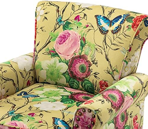 HULALA HOME Traditional Floral Accent Chairs with Wood Legs, Mustard