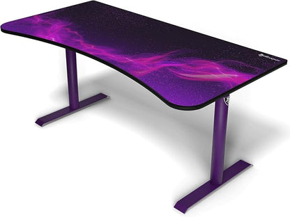 Arozzi Arena Special Edition Ultrawide Curved Gaming and Office Desk with Full Surface Water Resistant Desk Mat Custom Monitor Mount Cable Management Cut Outs - Purple Galaxy