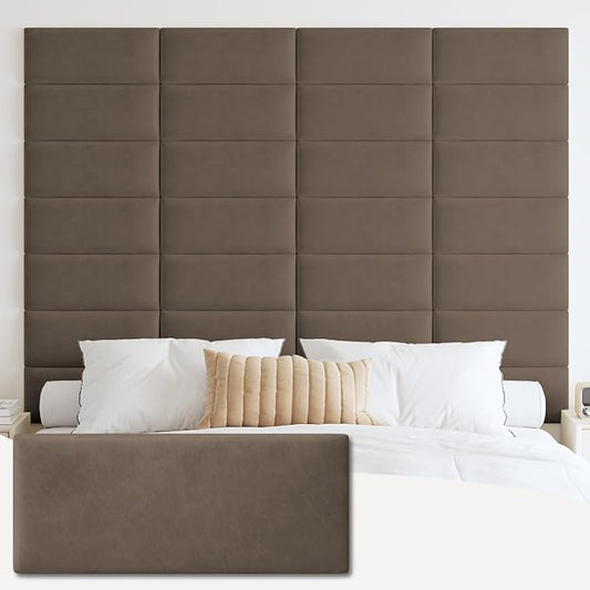 IFNOW Wall Mounted Upholstered Headboard Queen, 3D Peel and Stick Soundproof Panels, Reusable and Removable Padded Leather Bed Headboard, 9 Panels 9.84" x 23.62", Coffee