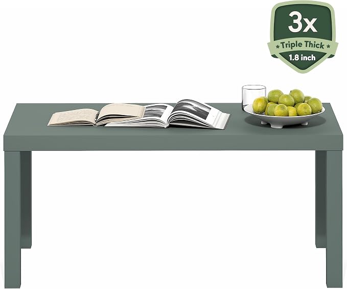 Furinno Classic Coffee Table, Modern Rectangle Printer Stand, Sage Green | 1.8" Triple Thick Tabletop, Toolless Assembly, Side Table, for Living Room, Home Office