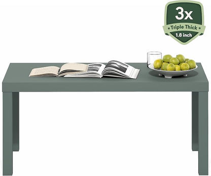 Furinno Classic Coffee Table, Modern Rectangle Printer Stand, Sage Green | 1.8" Triple Thick Tabletop, Toolless Assembly, Side Table, for Living Room, Home Office