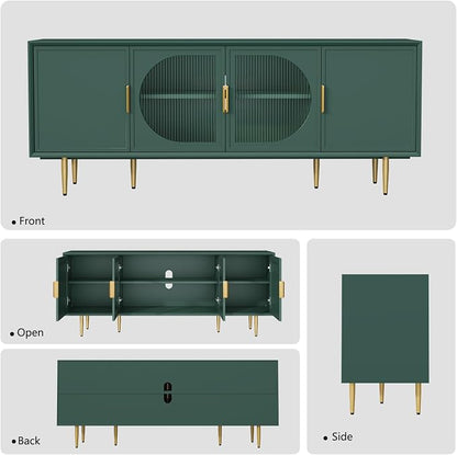 66" TV Stand for 75 Inch TV, Minimalist Media Console with Adjustable Shelves, Modern Entertainment Center with Storage for Living Room Bedroom, Green