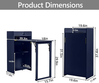 Fold Out Desk with Storage and Built-in Outlet,Foldable Desk for Small Spaces, Hidden Folding Table for Home Office or Bedroom