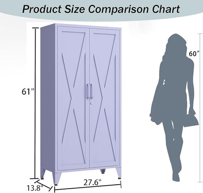 X-Shaped Door Kitchen Pantry Cabinets with Lockable and Adjustable partitions Metal Storage Cabinet 61" H Metal Pantry Cabinetfor Cupboard/Dining Room/Bathroom/Living Room/Office/Laundry Room