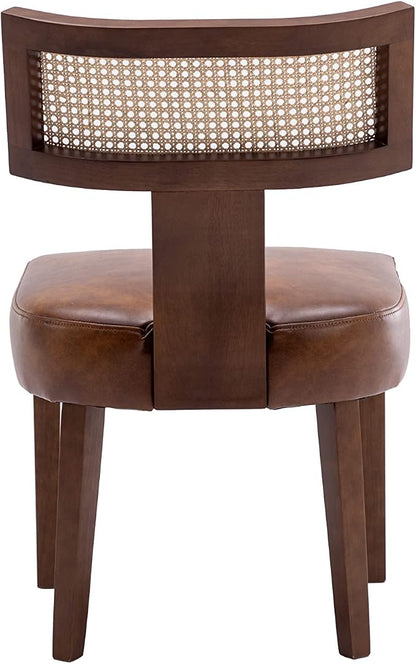 RIVOVA Mid Century Modern Dining Chairs Set of 6 Rattan Kitchen Chairs PU Leather Upholstered Side Chairs, Modern Kitchen Armless Solid Wood Dining Chairs, Brown