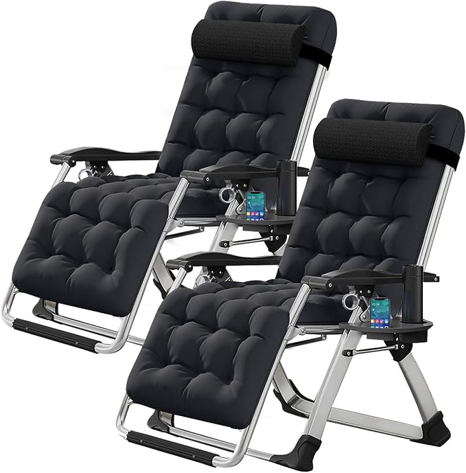 Zero Gravity Chair, Lawn Recliner, Reclining Patio Lounger Chair, Folding Portable Chaise with Detachable Soft Cushion, Cup Holder, Headrest