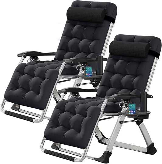 Zero Gravity Chair, Lawn Recliner, Reclining Patio Lounger Chair, Folding Portable Chaise with Detachable Soft Cushion, Cup Holder, Headrest