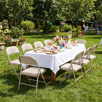 OLIXIS Padded Folding Chairs Set of 4, Portable Foldable Patio Dining Chairs, Heavy Duty Metal Frame, for Kitchen, Dining, Office, Wedding, Garden, Party, Outdoor, Indoor, Khaki