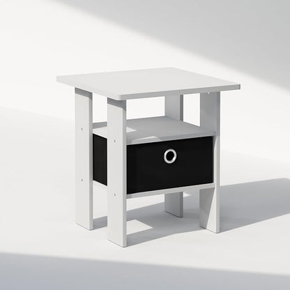 Furinno TIDUR Night Stand, Open Shelf Design Nightstand with Storage Bin, Bedside Table, End Table, Side Table, for Bedroom, Closet, Dorm, White