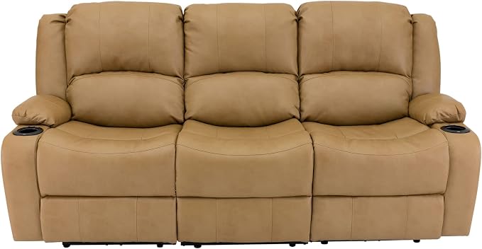 RecPro RV Recliner Charles 80" Powered Triple Wall Hugger | Drop Down Console | RV Furniture with Upgraded 2023 Fabric (Toffee)