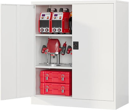 Metal Garage Storage Cabinets with Lock, 36" Tall Tool Cabinet with 2 Door and 2 Adjustable Shelves, Locking Garage Cabinets and Lockable Steel Locker for Home Office Warehouse - (White-36”H)