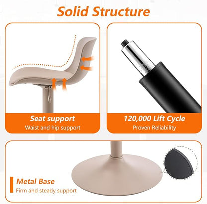 Kidol & Shellder Bar Stools Set of 2 Cream Adjustable Swivel Counter Height Stools, Modern PU Leather Upholstered with Back Solid Color Barstools for Kitchen Island