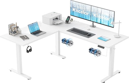 Klicelor L Shaped Standing Desk 63 x 55.1 Inch Dual Motors, Electric Height Adjustable Corner Desk for Home Office Workstation, Ergonomic Sit Stand Computer Table with Memory Controller, White