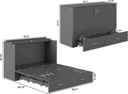 AFI, Southampton Murphy Bed Chest Queen with 6" Mattress, Storage Drawer & Built-in USB Charger, Grey