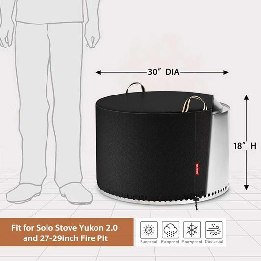 QH.HOME Fire Pit Cover Round for Solo Stove Yukon 27"-29", Waterproof Smokeless Fire Pit Cover, 600D Strong Tear Resistant, Fits for Gas/Table/Bowl Fire pits - 30" D X 18" H