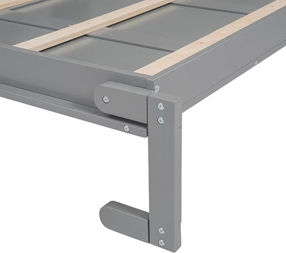 Ball & Cast Full Size Murphy Bed Wall Bed with Shelves and LED Lights,can be Folded,Hideaway Cabinet Bedframe W/ 2 Five-Layer Cabinets,Slat Support,No Box Spring Needed,for Apartment,Bedroom,Gray