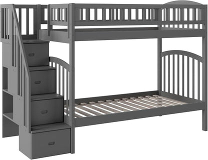 AFI, Westbrook Staircase Bunk Bed Twin Over Twin, Grey