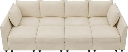 HONBAY Modular Sofa Sectional Sleeper Couch with Storage Seat Reversible Sectional Sleeper Couch Modular Sofa - Beige