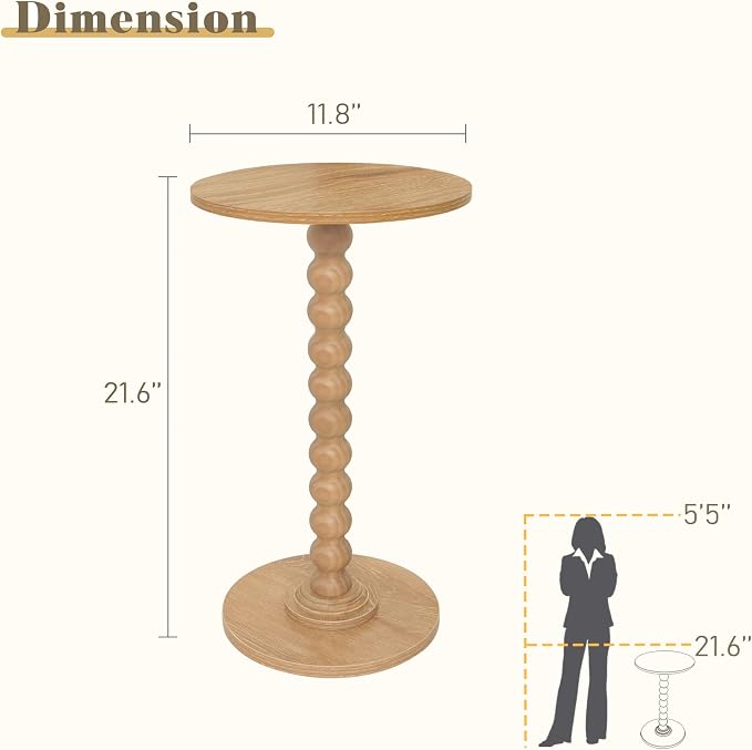Fultyle Small Side Table, Drink Table for Small Spaces, Modern Martini Table with Solid Wood Leg, Round End Tables Living Room for Bedroom and Office (Rustic Walnut)