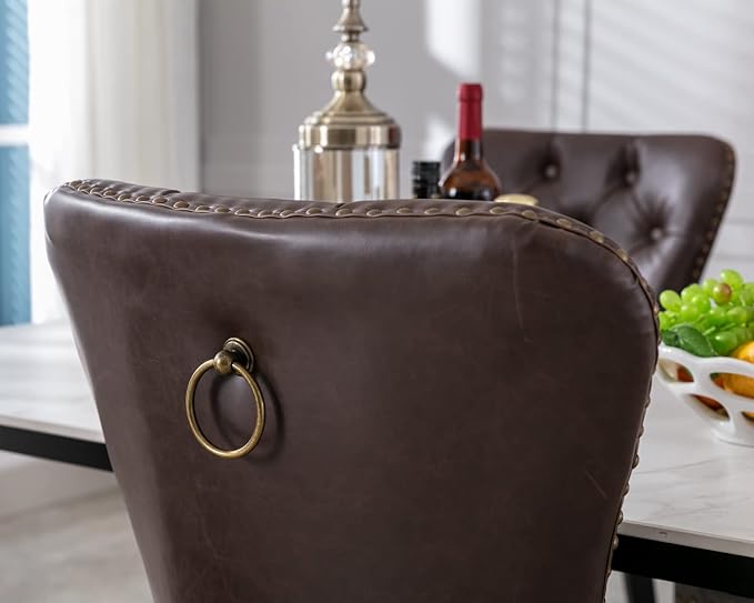 CIMOTA Dark Brown Leather Dining Chairs Set of 6 Mid Century Modern Dining Room Chairs Tufted Upholstered Kitchen Dining Chairs Comfortable Side Chairs with Nailhead Trim/Ring Back (PU Espresso/6PCS)