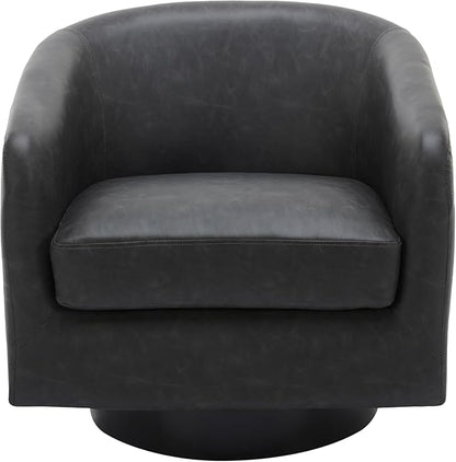 PU Leather Swivel Accent Chairs, Modern Upholstered Barrel Club Chair for Living Room, Round Armchair Single Sofa Bedroom Side Reading Seat - Charcoal Black, Set of 2