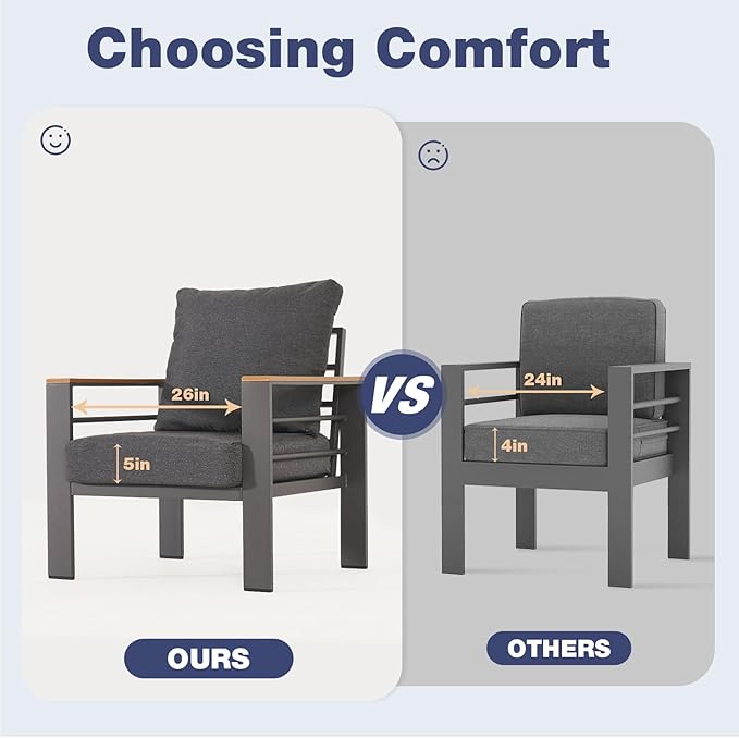 Aoxun Aluminum Patio Furniture Set 7 Seats, Oversized Outdoor Sectional with Washable Thick Cushions, Coffee Table, Patio Conversation Sets for Porch, Balcony, Deck, Dark Gray