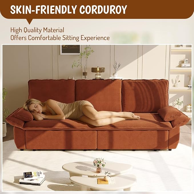 ERYE King Foldable Sleeper Sofa,Oversized 3-in-1 Convertible Pull Out Sleeper Sofabed W/Pillow Armrests,3 Seat Couch Space Saving Sleeper Sofa Bed for Living Room Bedroom