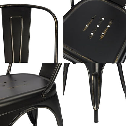 Devoko Metal Indoor-Outdoor Chairs Distressed Style Kitchen Dining Chairs Stackable Side Chairs with Back Set of 4 (Black Gold)