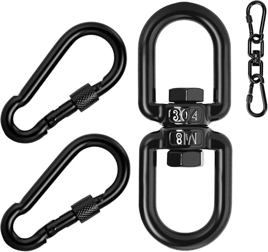 Aheucndg 1200 lb Capacity Heavy Duty Double Ended Eye Hook with Snap Hook, SUS304 Swivel Hooks 1Pack + Snap Hooks 2Pack, for Aerial Yoga, Hanging Hammock, Web Tree Swing, Swing Spinner M8
