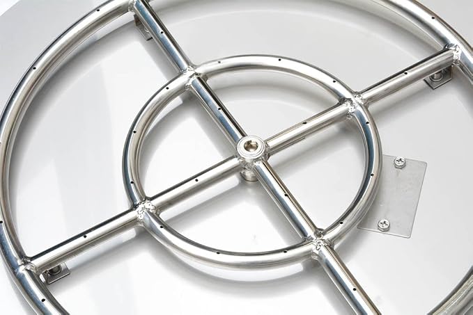 Stanbroil Stainless Steel 30" Round Flat Fire Pit Pan w/24 Fire Burner Ring Installed, BTU 296,000 Max