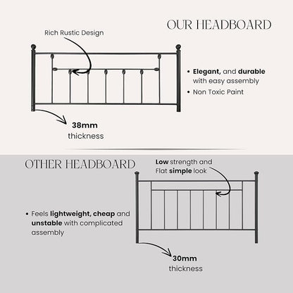 Victorian Metal Headboards, Adjustable Height Iron Frame, Rustic Farmhouse Style, Elegant and Durable Design, Easy Assembly, Universal Fit for Kids & Adults, King Size, Black Finish