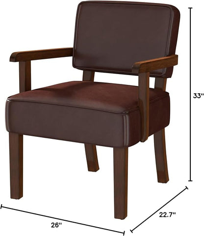 FAGAGA Accent Chair, PU Leather Living Room Chairs Oversized with Soft Seat and Armrests, Armchair for Bedroom, Dinning, Reading, Waiting Rooms (Leather Cherry)