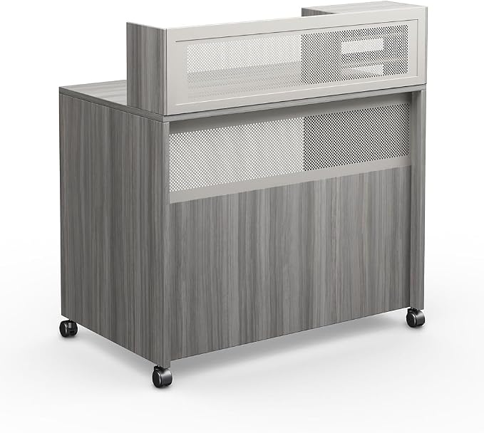 NBF Reception Desk Standing Height Workstation with Mobile Casters for Office Lobby, 48" W x 30" D, Gray, At Work Collection