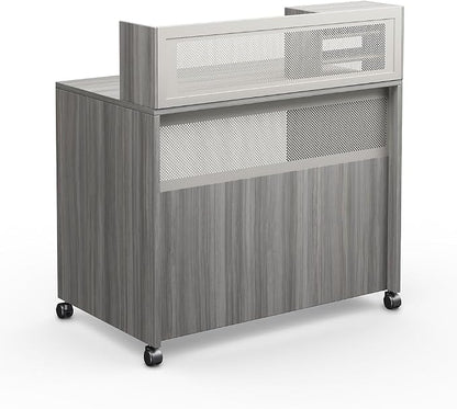 NBF Reception Desk Standing Height Workstation with Mobile Casters for Office Lobby, 48" W x 30" D, Gray, At Work Collection