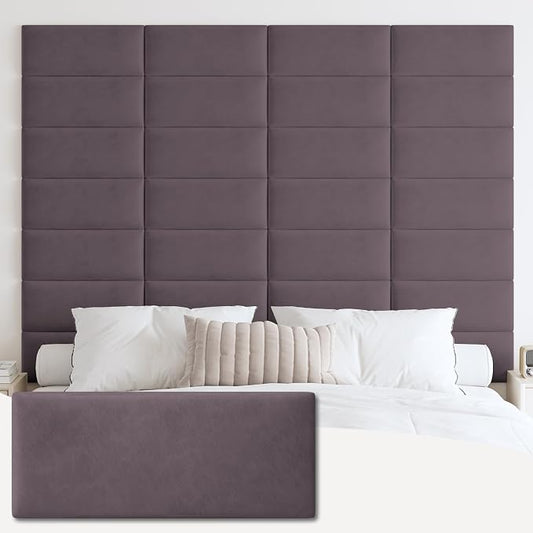 IFNOW Wall Mounted Upholstered Headboard King, 3D Peel and Stick Soundproof Panels, Reusable and Removable Padded Leather Bed Headboard, 12 Panels 9.84" x 23.62", Dark Purple