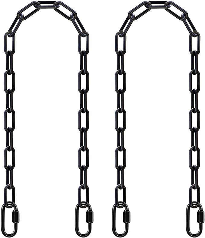 SELEWARE 2 Pack 60 Inch Hanging Swing Chain with 4 Carabiners, 1000LB Capacity Plastic Coated Hanging Chains, Hammock Hardware Kit for Swing, Hanging Chair, Punching Bags, Indoor Outdoor Gym (Black)
