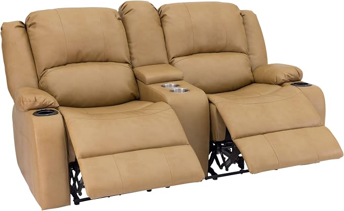 RecPro Charles 67" Powered Double RV Wall Hugger Recliner Sofa RV Loveseat with Upgraded 2023 Fabric (Toffee)