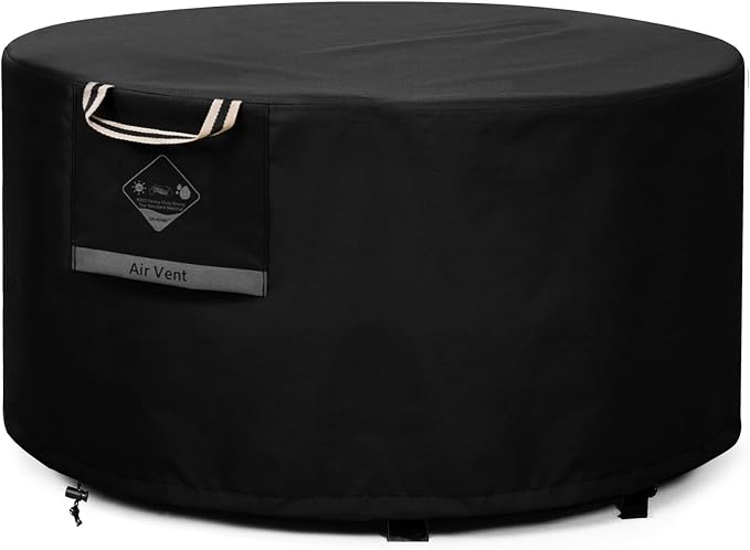 QH.HOME Fire Pit Cover Round Super Waterproof, 40 inch Outdoor Round Firepit Cover 600D Strong Tear Resistant, UPF 50+ Fire Pit Covers Premium Fading Resistant for Outdoor Fire Pit - Black