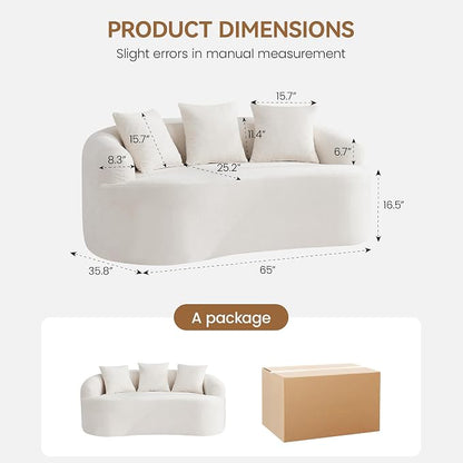 65" Boneless Loveseat Sofa Couch, Modern Comfy Curved Cloud Sofa, Chenille Deep Seat Love Seat Couches for Living Room, No Assembly, Beige