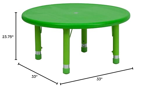 EMMA + OLIVER 33" Round Green Plastic Height Adjustable Activity Table